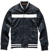 Just-right stripes. Set your style straight with this sleek baseball jacket from Sean John.