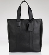 On the go style from BOSS Black, the leather tote bag with top handles, zip closure, as well as the convenience of interior zip pocket cell phone holder.