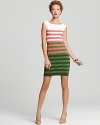 Vibrant stripes create a smashing look on this knit Milly dress--a look to wear now with booties and later with pumps. Add a cardi or blazer as the temperature drops and work the style all week long.