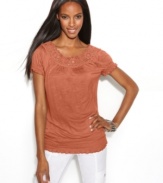 Crochet trim adds a lacy touch to INC's classic smocked peasant top!