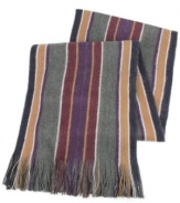 Stripes served straight up: Tallia's reversible muffler with multitrack vertical stripes.