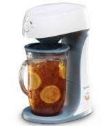 Sit back, relax and refresh. Always have a cup of your favorite tea on hand with an iced tea maker that caters taste to your demands. Built with a removable sweetener chamber, multiple steeping settings and a brew strength selector, this plastic pitcher makes every glass a special order. 1-year warranty. Model 68303.