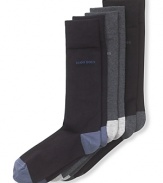 Dress socks with comfort band for optimum hold, extra reinforced heel. Colorblocked toe and heel.