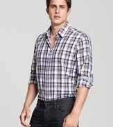 A cool rendition of the classic look, this fresh BOSS Black plaid shirt brings four-season style.