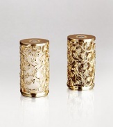 A handcrafted set of salt-and-pepper shakers makes a charming addition to the dinner table, each handcrafted in 14k goldplate with an intricate floral motif. From the Lorel Collection Set of 2 Each, 2½H X 1½ diam. Imported 