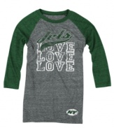 She'll fall head over heels for the ultra-soft feel and vintage Jets logo of this old-school raglan tee in super smooth jersey. (Clearance)