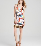 Cynthia Steffe Dress - Cerise Silk Brushstroke Print Sequin