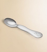 A handsomely crafted, silverplated baby spoon detailed with cuddly teddy bears. About 5 long Hand wash Made in France