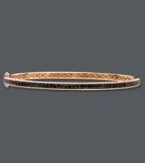 Slim, sparkly and perfect for stacking. Le Vian's stunning bangle bracelet features a seamless row of round-cut black diamonds (3/4 ct. t.w.) in a rich 14k rose gold setting. Bracelet features a hinge clasp. Approximate length: 7-1/2 inches.