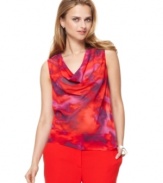 This punchy tank top from Jones New York features a vibrant mottled print that looks great with color-drenched separates.