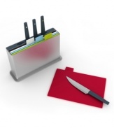 File away confusion in the kitchen! Four color-coded cutting boards, each for a different type of food, prevent cross contamination of foods and work in perfect harmony with coordinating knives that keep order in the kitchen. 3-year warranty.