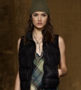 Denim & Supply Ralph Lauren's brings a ruggedly feminine edge to downtown city streets and creates an added layer of wilderness chic with its puffed silhouette and lace-front overlay.