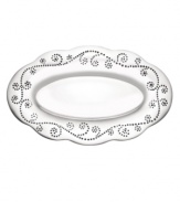 With a feminine edge and pretty perforated detail, the Lenox French Perle bread tray holds bread, of course, but also sides and small entrees with decidedly vintage charm. In pure aluminum, it's a brilliant complement to French Perle dinnerware. Qualifies for Rebate