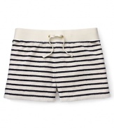 Plush, absorbent shorts by Juicy, of course. Striped for a classically nautical look and a perfect pair with its matching hoodie counterpart.