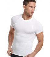 Seamless and snug for full no-show coverage, this form-fitting tee from One Flat Jack does all the work under your shirt for a sleek, slimmed down effect.