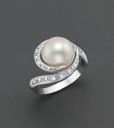 Freshwater pearl ring with diamond accents.