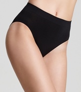 Sleek, basic high-cut briefs with gathered detail at back.