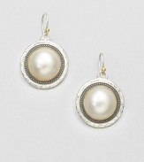 From the Gauntlet Collection. Stunning white mabe pearls set in 24k gold and hammered sterling silver. White cultured mabe pearl18k goldSterling silverDrop, about 1Hook backImported