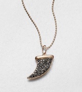 A horn-shaped pendant with rich black diamonds set in black rhodium and 14k rose gold on a ball chain. Black diamonds, .22 tcw14k rose goldBlack rhodiumLength, about 16Pendant size, about .5Lobster clasp closureImported 