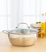 Consolidate a multitude of cooking tasks into this one versatile pot, maximizing productivity and saving storage space. The sleek styling is surpassed only by the premium 18/4 stainless steel body with aluminum encapsulated base - the perfect recipe for delicious results. Limited lifetime warranty.