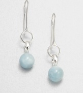 From the Sphere Collection. Sculptural silver loops hold gently hued spheres of aquamarine in this graceful design.AquamarineSterling silverDrop, about 1¾Ear wireImported