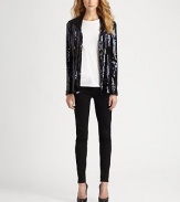 Top off any ensemble with a shot of shimmer in this crowd-pleasing sequin blazer. Bonded collarLong sleevesSlash pocketsFully linedAbout 25 from shoulder to hem96% polyester/4% spandexHand washImportedModel shown is 5'10 (177cm) wearing US size Small.