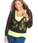 Lace is a must-get trend this season, so score Extra Touch's long sleeve plus size cardigan!