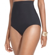 In a solid fabric, this Swim Solutions brief bottom features an ultra high waist and tummy control for a sleek silhouette!