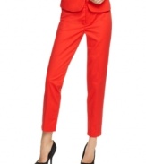 Make a chic statement in these colored Calvin Klein skinny trousers -- pair it with the matching jacket for a bold, bright look!