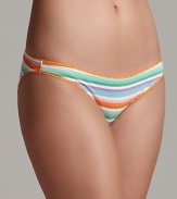 A basic cotton bikini in colorful stripes with a logo stamped along the waist.