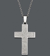 A stately way to show your faith. This simple men's cross pendant features a stainless steel setting and chain accented by round-cut diamonds (1/2 ct. t.w.). Approximate length: 22 inches. Approximate drop width: 7/8 inch. Approximate drop length: 1-1/8 inches.