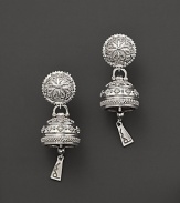 Inspired by Zen philosophy, these earrings from Paul Morelli gleam with intricately detailed sterling silver meditation bells.