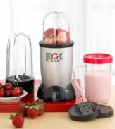 The Magic Bullet reviews are in! Proving good things do come in small packages, the petite Express blender chops, grates, minces and, of course, blends in 10 seconds or less. Simply plug in and place one of the Bullet Cups or party mugs on the high-torque power base, press down and serve up frozen drinks at parties, fresh smoothies in the morning and so much more. 1-year limited warranty. Model 7712.