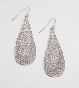 From the Social Graces Collection. A modern and sparkling design with pavé stones set in a feminine teardrop shape. Glass stonesWhite metalDrop, about 2.5Hook backImported 