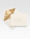 A collection of elegant, classically-detailed notecards are hand-engraved with a single script initial in gold. A thoughtful gift for the newlywed, college grad and every loved one. Includes 40 notecards with matching envelopes High-quality cotton fiber paper Each, 5¾W X 4H Made in USA 