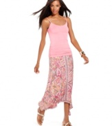 A paisley print enlivens INC's handkerchief-hem skirt -- just right for pairing with classic tees and tanks!