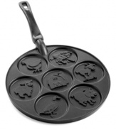 Have a cow... a sheep, chicken and duck, too! Bring all the barnyard characters to your kids, right in the comfort of your home, with this quick & easy-to-use pancake pan. Featuring seven mini pancake molds with all the farm favorites, this nonstick heavy-cast aluminum pan packs breakfast full of fun for the whole family. Lifetime warranty.