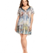 A vintage print makes the plus-size Henley Chemise by One World a fun and comfy choice for your laziest moments.