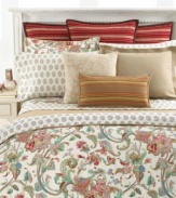 Lush details in soft red, sky blue, mint green and desert khaki are printed in a vintage design across this Antigua floral Duvet cover. The edges are finished with natural cord piping, creating the perfect framework for this exquisite look. Reverses to the Antigua Paisley print. Button closure.