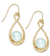 A touch of color livens any look. These stunning 10k gold figure 8 drop earrings feature round-cut medium blue chalcedony stones (3-1/2 ct. t.w.) on french wire. Approximate drop: 1-1/2 inches.