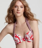 Channel retro glamour while you sunbathe in this printed bikini from Tommy Bahama. Crafted for maximum impact, this suit boats a halter neck and bold paisley motif.