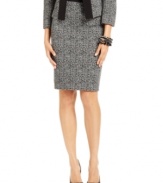 Printed ponte-knit fabric updates Tahari by ASL's classic pencil skirt. Pair it with the coordinating jacket or try it with a silky blouse for another winning work look.