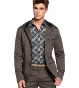 Banish your boring blazers and don this modern hip hooded jacket from Sons of Intrigue.