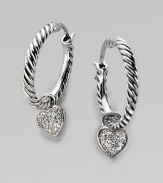 From the Cable Collectibles Collection. A pavé diamond heart elegantly hangs from a delicate braided sterling silver hoop.Diamonds, 0.13 tcw Sterling silver Imported