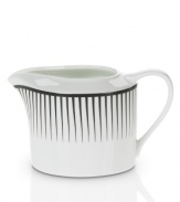 Have fun with the stylized stripes and serious durability of Mikasa's Cheers creamer. Bone china in black and white caters modern tables with a sense of whimsy.