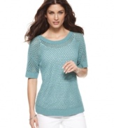 Fishnet knit gives August Silk's sweater an airy feel. Pair it with a bright tank top for a layered look with plenty of color!