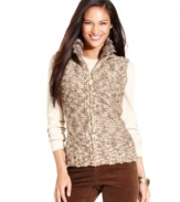 Spice up your fall look with Charter Club's chic take on a traditional sweater vest. This petite version features cozy marled knit fabric and luxe faux-fur trim!