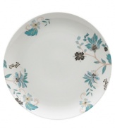 Flower power. Featuring delicate blooms on ultra-durable porcelain, this Veronica salad plate accents the table with smart style. Teal, blue and charcoal florals add classic appeal to a modern coupe shape.