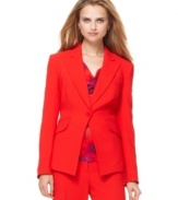 Well red: This statement-making blazer from Jones New York is an easy way to add color to your ensemble. Chic tuxedo styling and structured shoulders are menswear-inspired details that keep this look sharp.