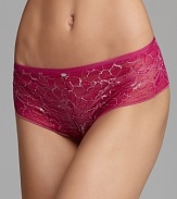 A floral lace hipster with sheer lace trim along legs from Calvin Klein.